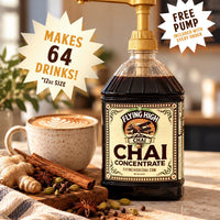 Flying High Chai Concentrate – NEW Mega Size (64 oz Bottle + Free Pump)
