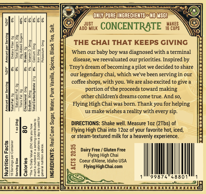 Flying High Chai Concentrate - Personal size - 12 pack (16oz)